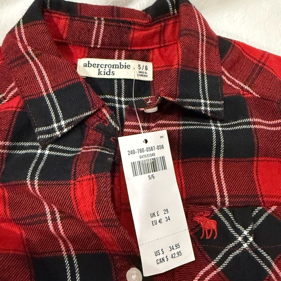 Abercrombie Kids Red Plaid Flannel Button-Up Shirt Size 5/6 Classic Top - Picture 5 of 11